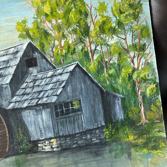 Mid Century Oil Painting Water Wheel Original Art Paintings farmhouse - Picture 5 of 9